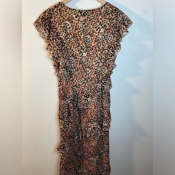 Majorelle||jasmina midi dress in spotted multi. All over leopard print.Ruffle Sm - Picture 5 of 7